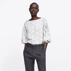 Zara Balloon Sleeve Top in Gray EUC